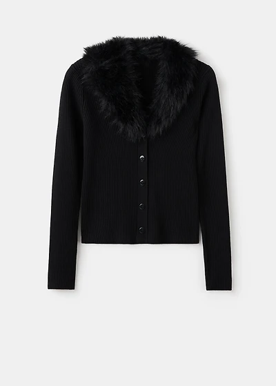 Cardigan with faux-fur collar