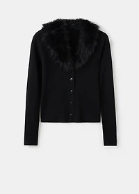 Cardigan with faux-fur collar