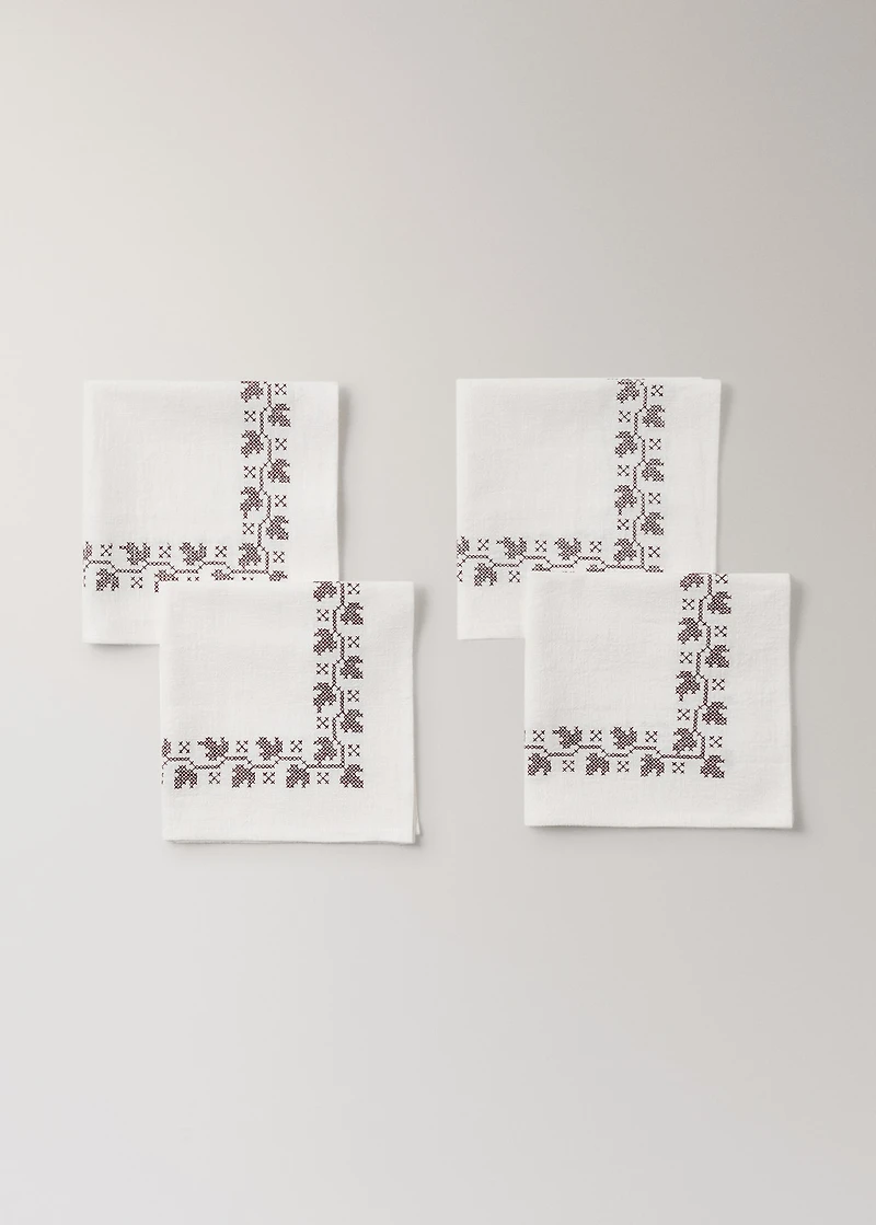 Ramie cotton tablecloth napkins with embroidered details