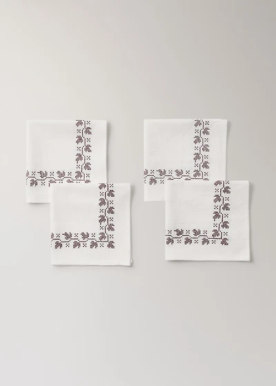 Ramie cotton tablecloth napkins with embroidered details