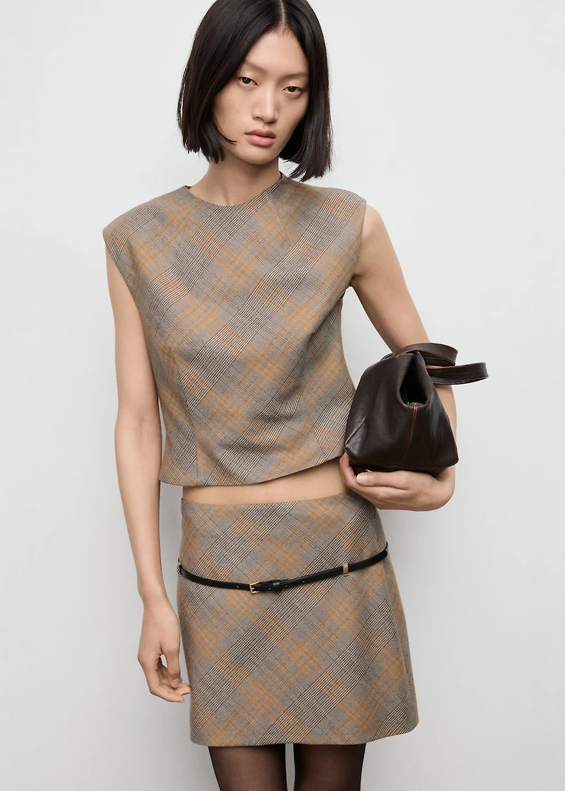 Belt checked skirt