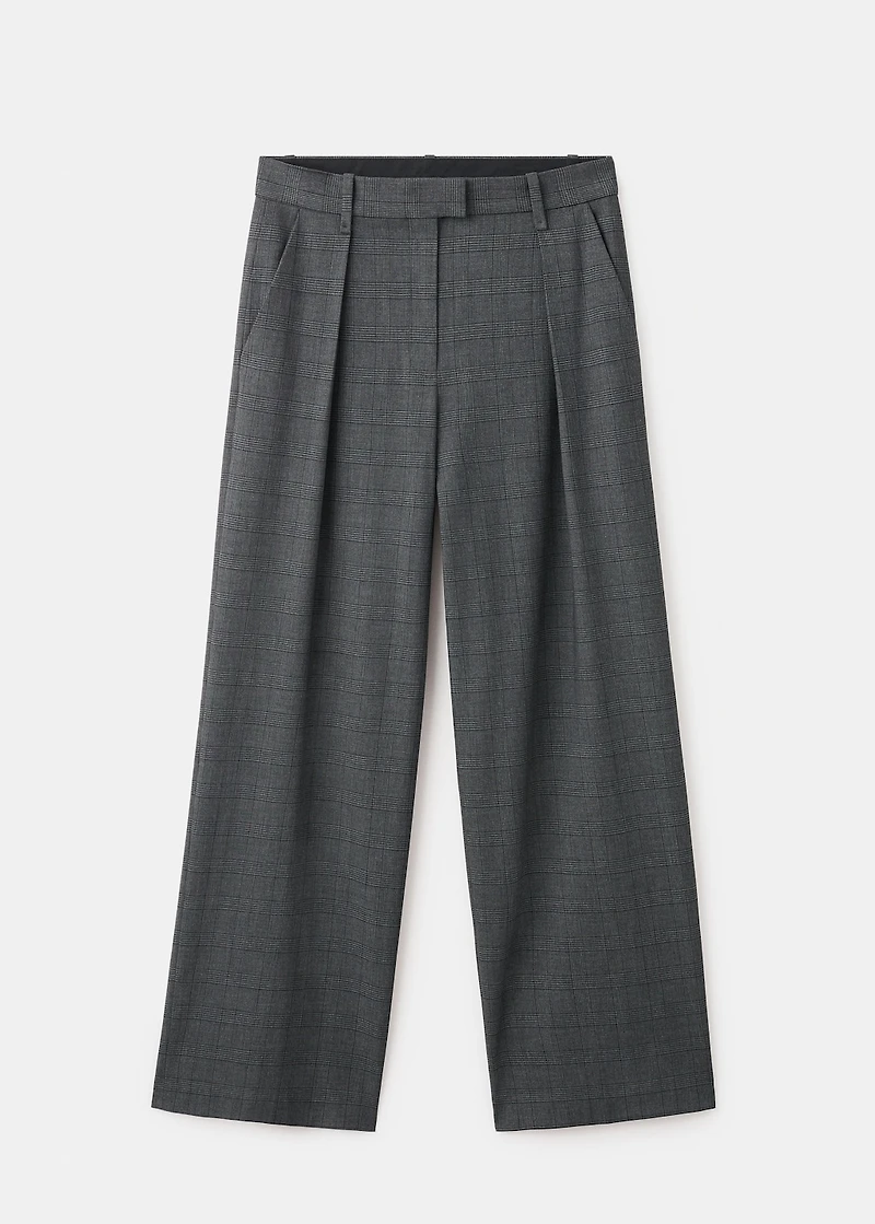 Pleated check-print suit trousers
