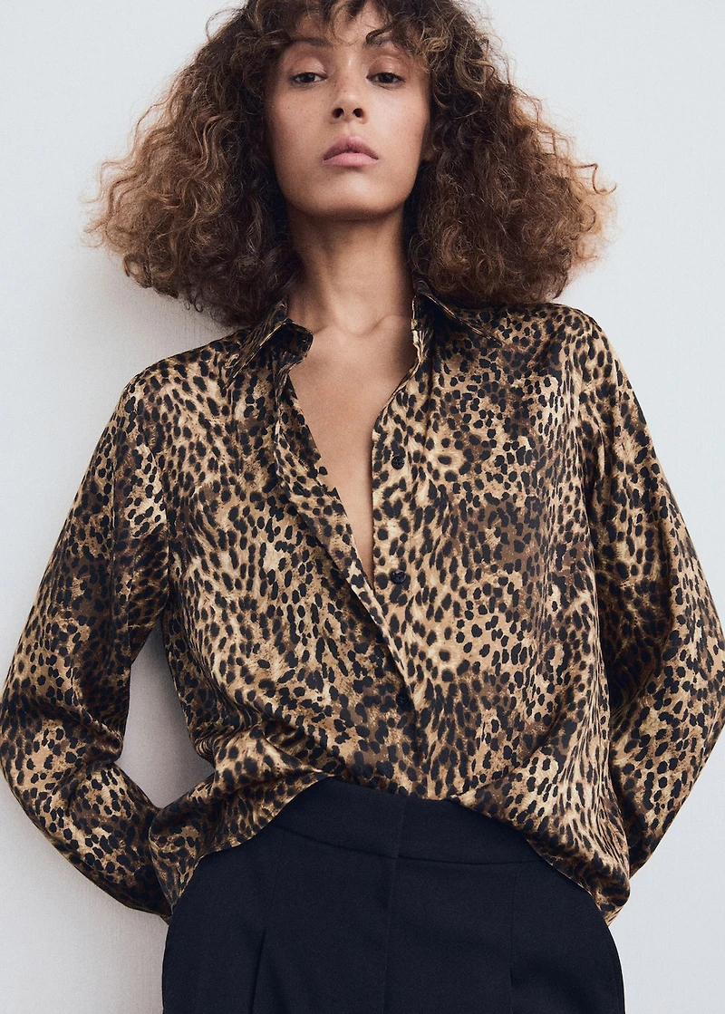 Leopard-print satin shirt