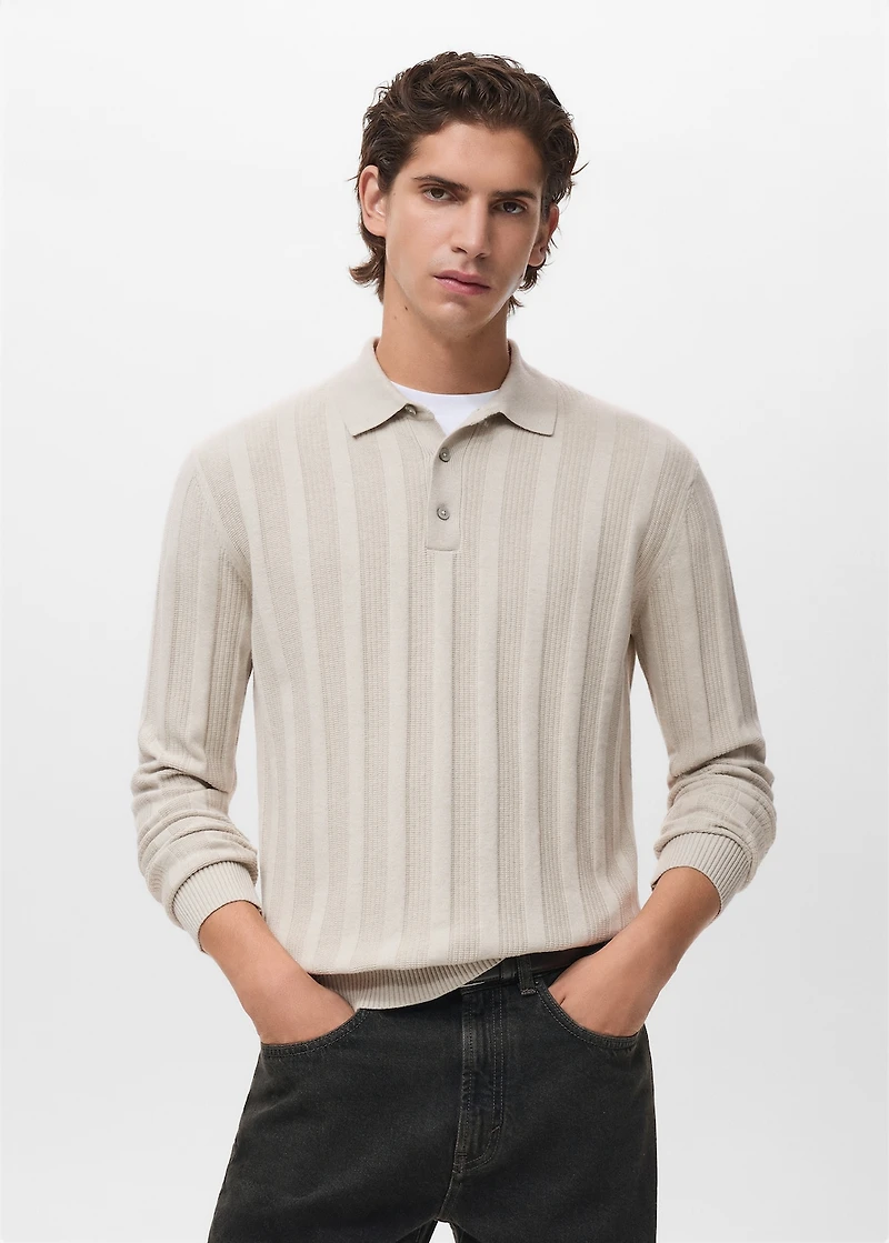 Ribbed knitted polo sweater