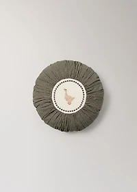 Round children's cotton pillow with embroidered detail