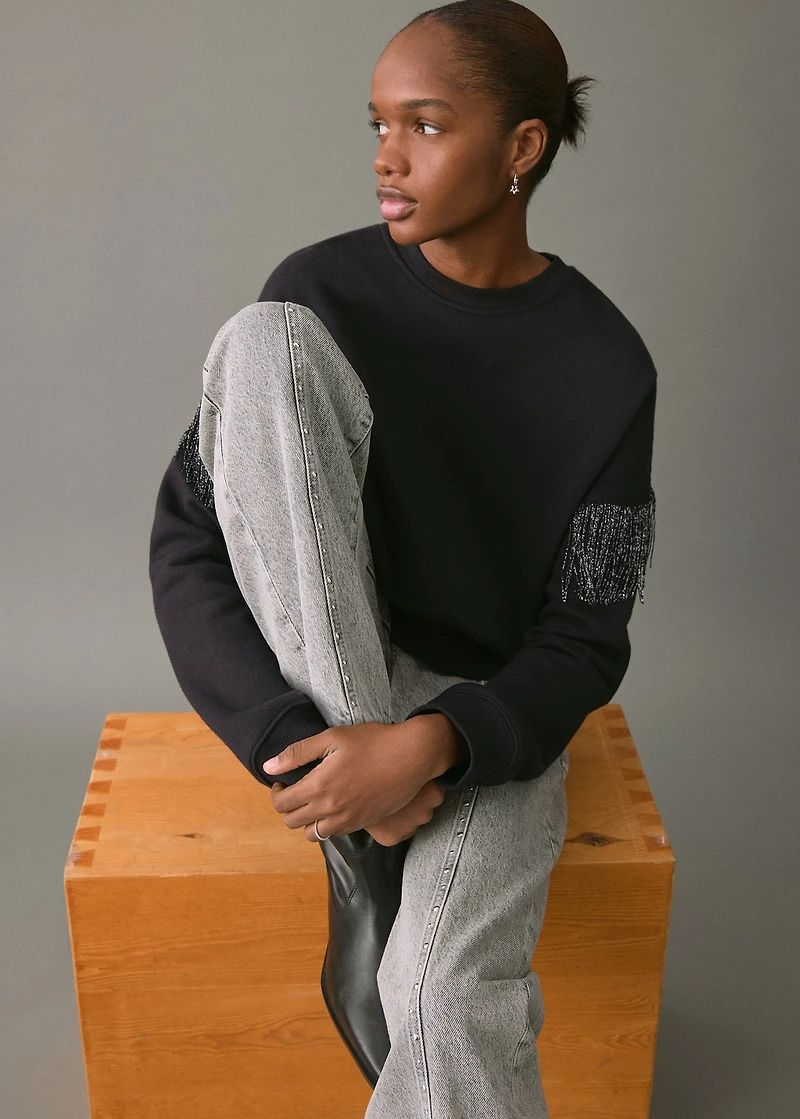 Fringed cotton-blend sweatshirt