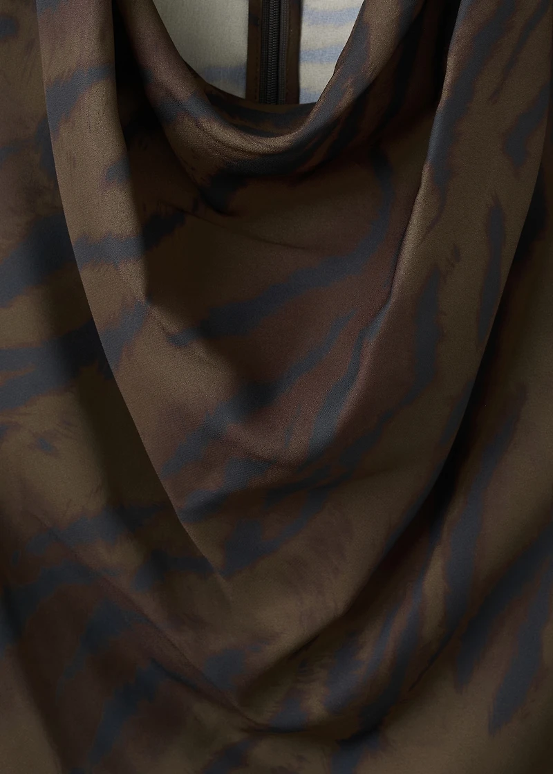 Animal-print blouse with draped collar