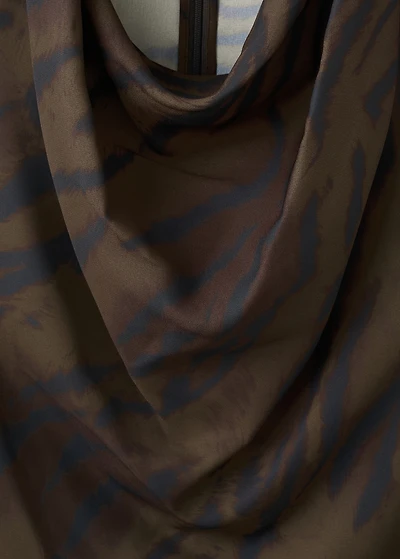 Animal-print blouse with draped collar