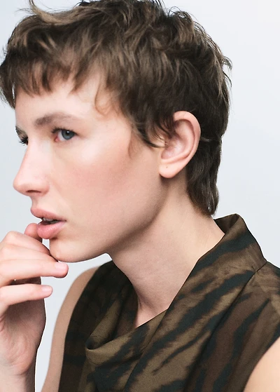 Animal-print blouse with draped collar