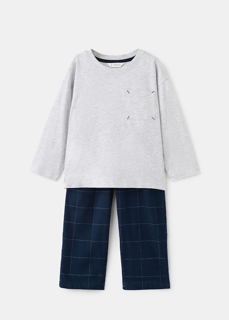 Two-pieces check long pyjamas