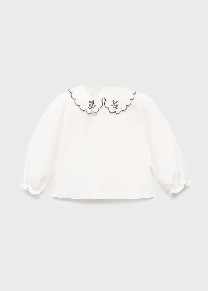 Embroidered babydoll-collar blouse