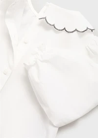 Embroidered babydoll-collar blouse