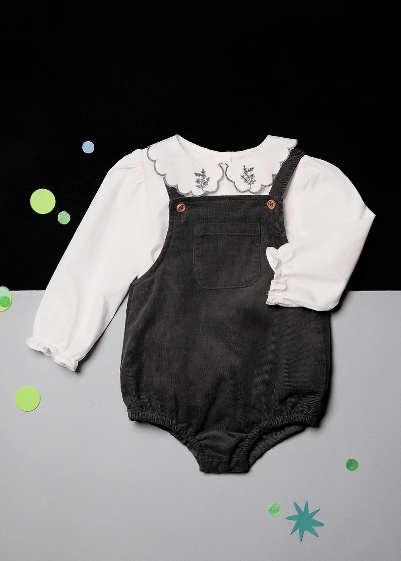 Embroidered babydoll-collar blouse