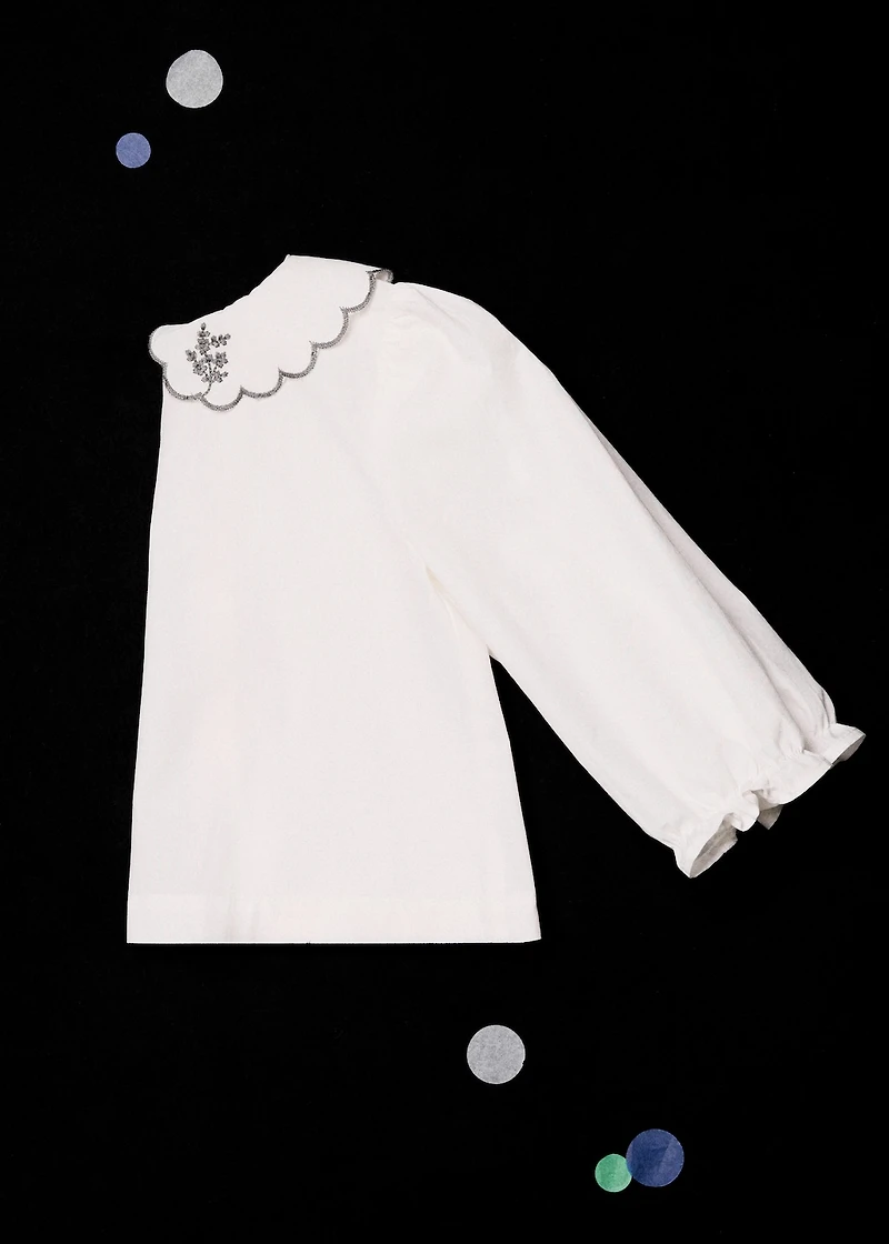 Embroidered babydoll-collar blouse