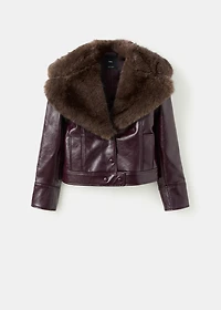 Faux-leather jacket with fur-effect collar