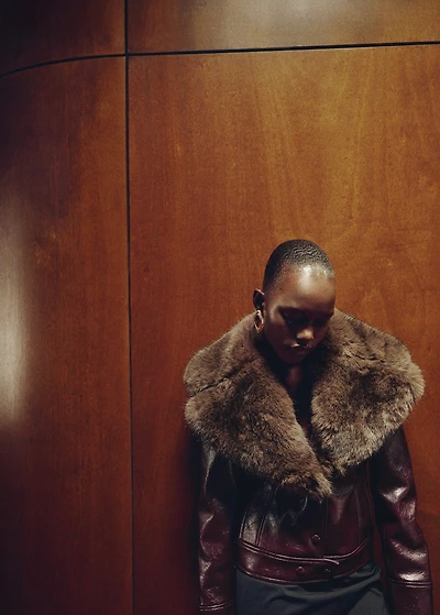 Faux-leather jacket with fur-effect collar