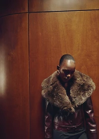 Faux-leather jacket with fur-effect collar