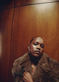 Faux-leather jacket with fur-effect collar