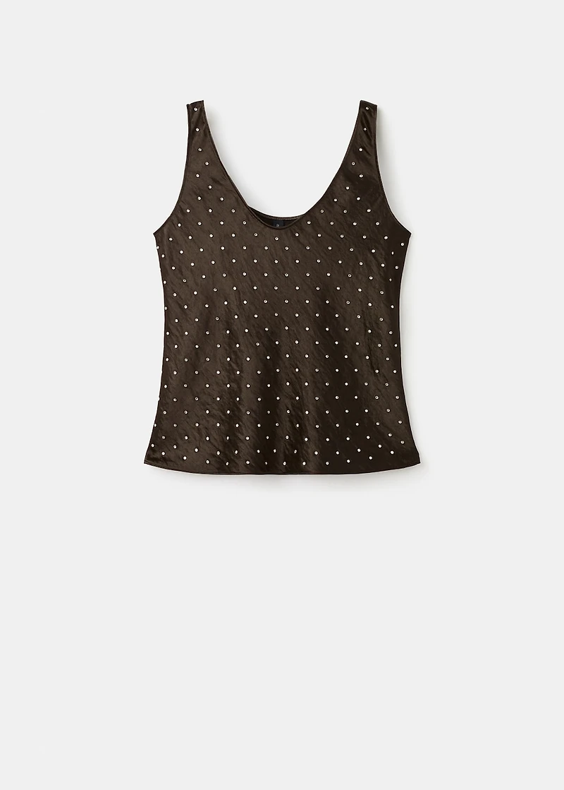 Satin crinkled-effect top with crystals