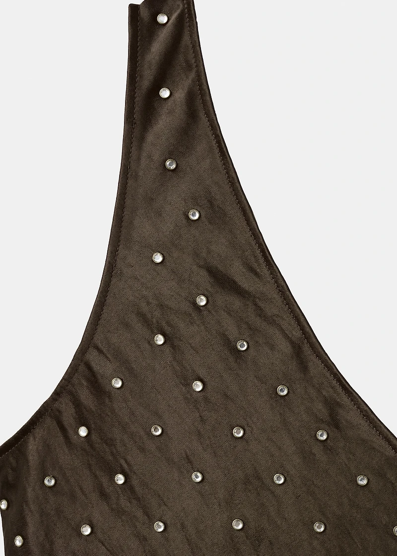 Satin crinkled-effect top with crystals