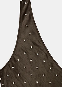 Satin crinkled-effect top with crystals