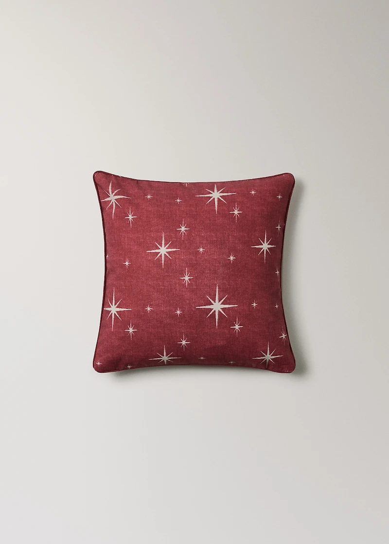 Cotton cushion cover with star print and piping 45x45 cm