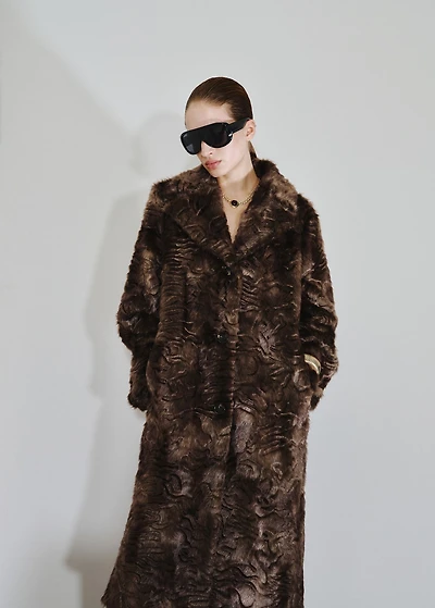 Textured faux-fur coat