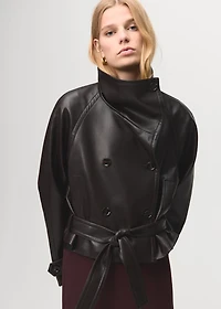 Maxi-jacket with faux-leather lapels
