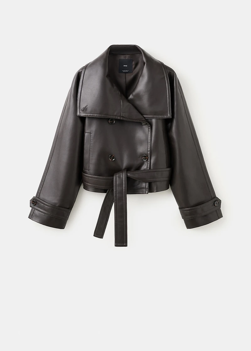 Maxi-jacket with faux-leather lapels