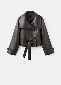 Maxi-jacket with faux-leather lapels