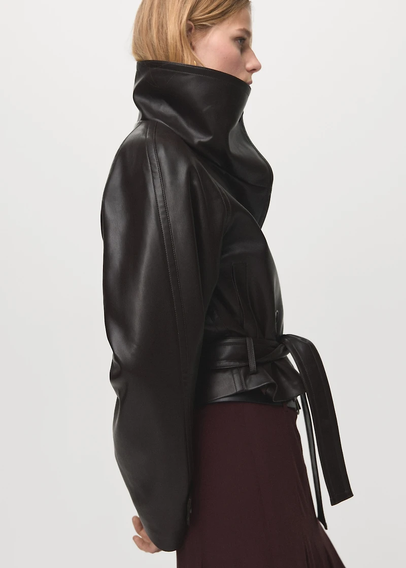 Maxi-jacket with faux-leather lapels