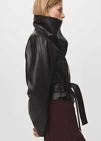 Maxi-jacket with faux-leather lapels
