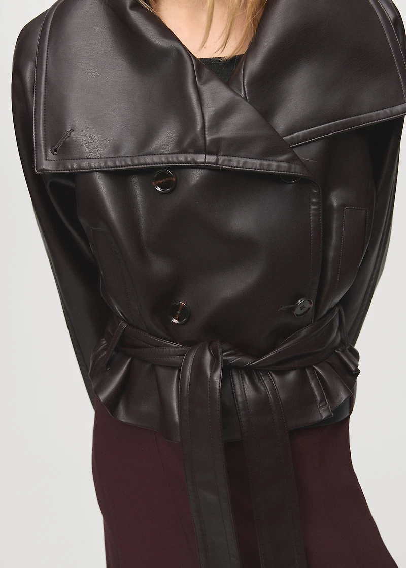 Maxi-jacket with faux-leather lapels