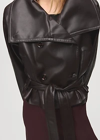 Maxi-jacket with faux-leather lapels
