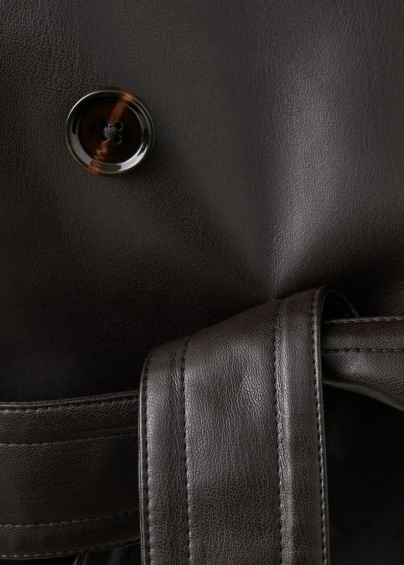 Maxi-jacket with faux-leather lapels