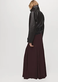 Maxi-jacket with faux-leather lapels