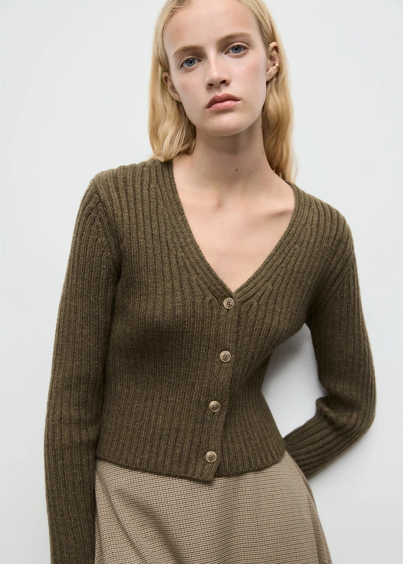 V-neck ribbed cardigan