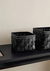 Small braided leather basket