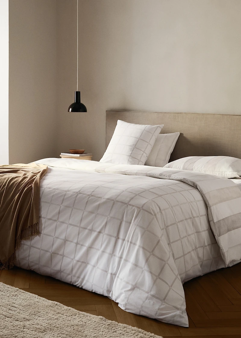 Reversible percale cotton duvet cover with stripe and checked print for cm bed