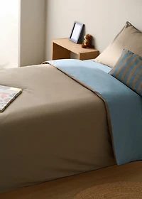 Reversible percale cotton duvet cover with contrasting piping for 90 cm bed