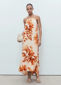 Palm-tree print halter dress