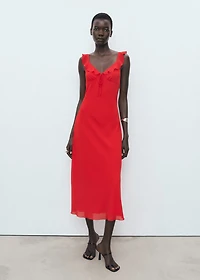 Midi-dress with ruffle neckline