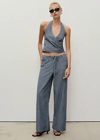 Striped crossover denim top