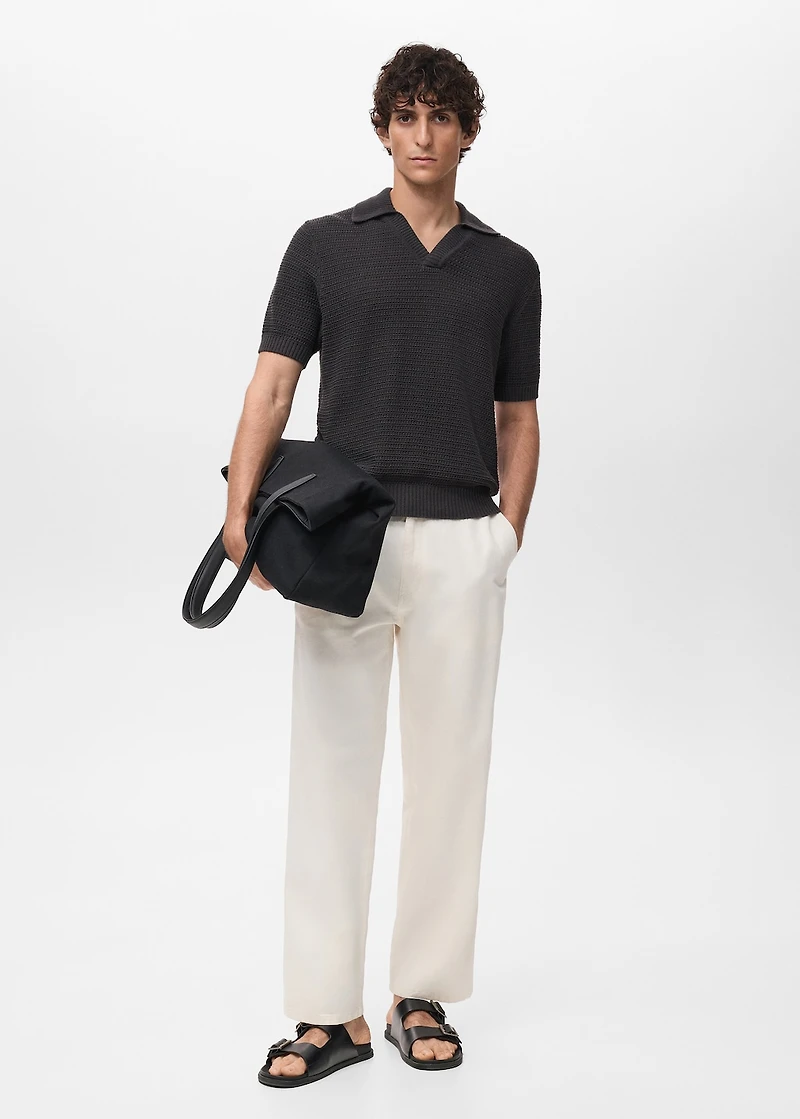 Crochet cotton polo shirt