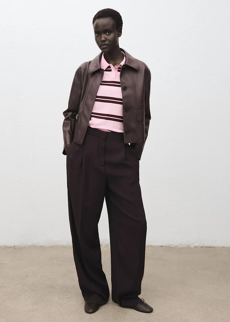 Striped polo-neck sweater