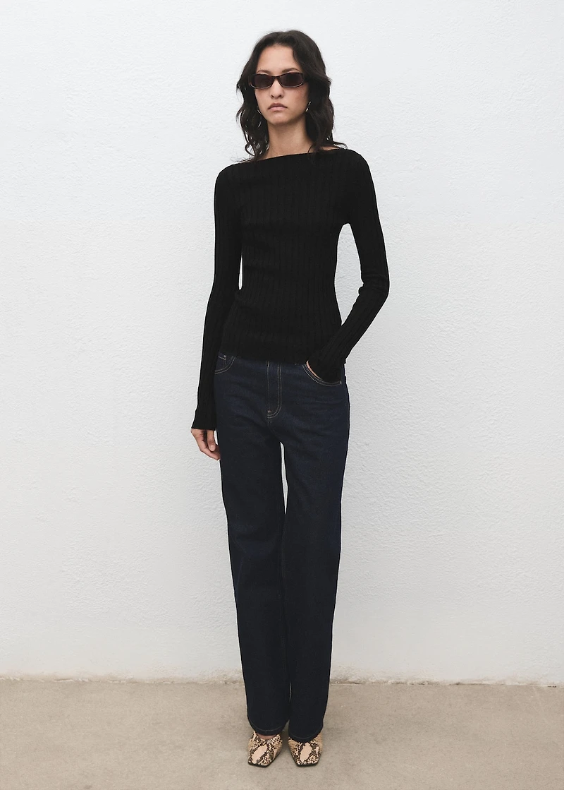 Boat neck ribbed sweater