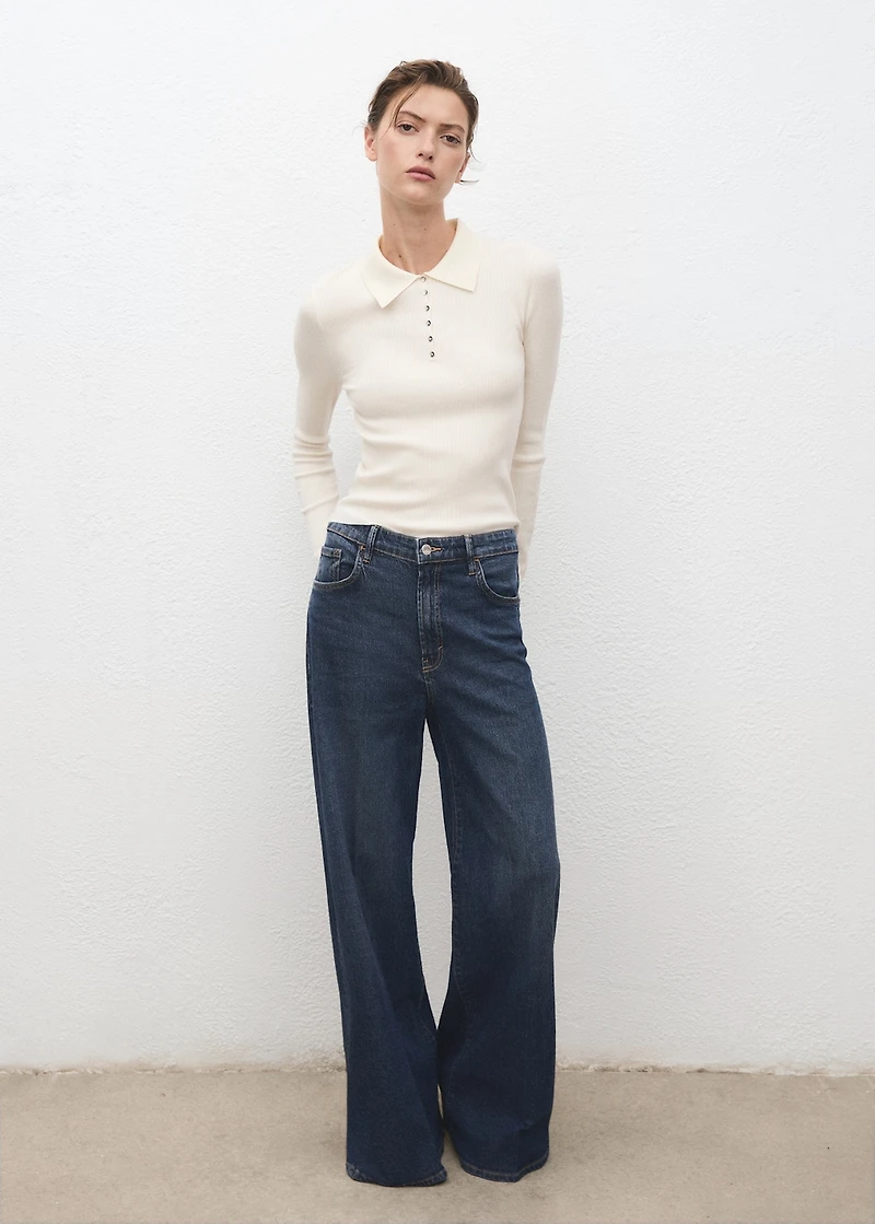 Polo-neck ribbed sweater