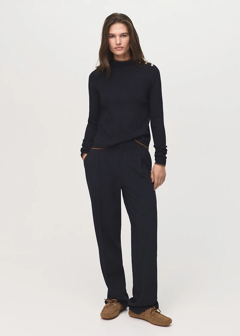 Perkins-neck sweater with button