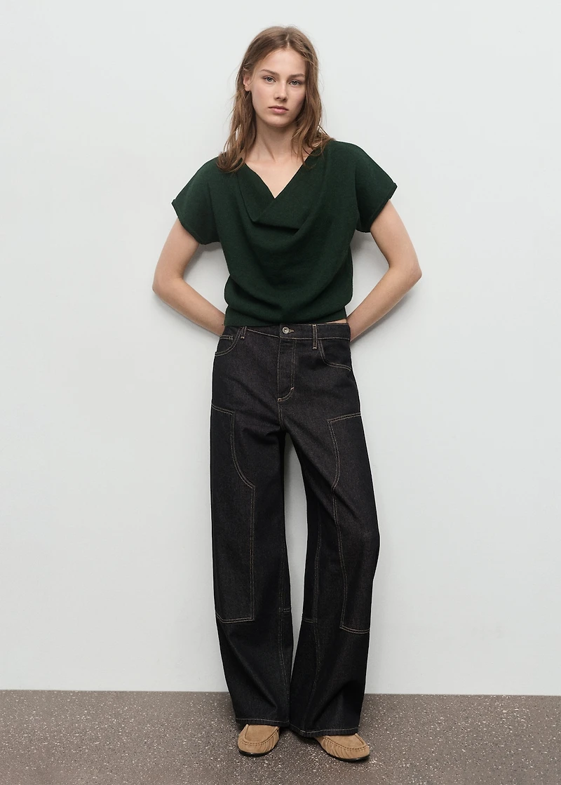 Short-sleeved top with draped neckline