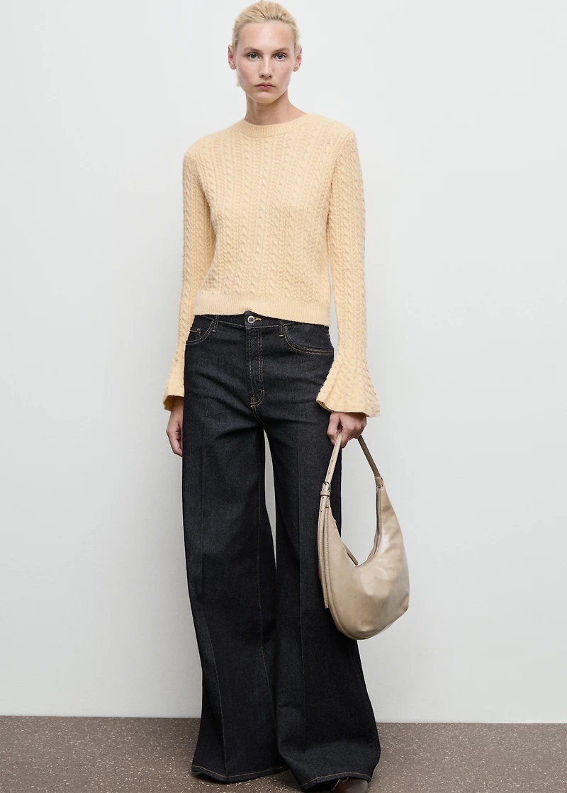 Cable-knit sweater with flared sleeves